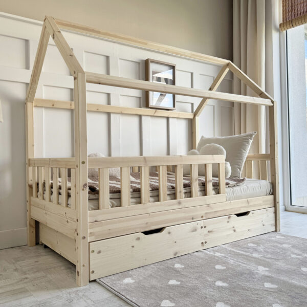 Posteľ domček Blanco Plus 200x140 (2 zásuvky) prírodné drevo (rýchle dodanie)